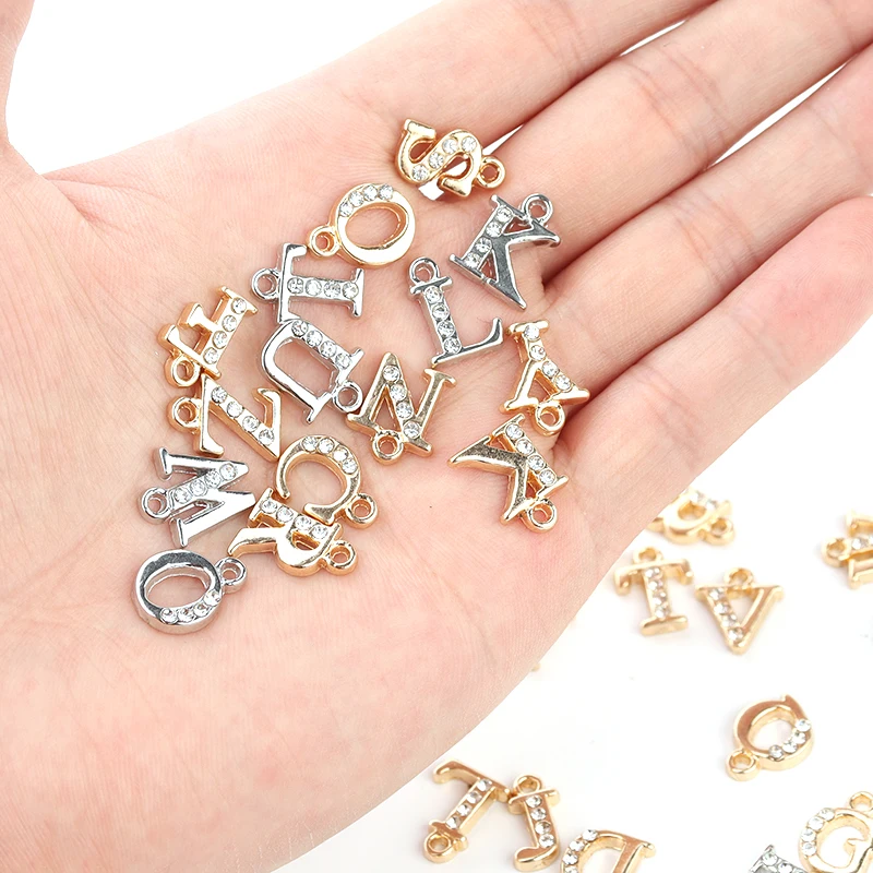 26pcs/lot Metal Letter Pendants Gold Rhodium Color Alloy Inlaid Rhinestones Letter Pendants For Jewelry Making Necklace Earring