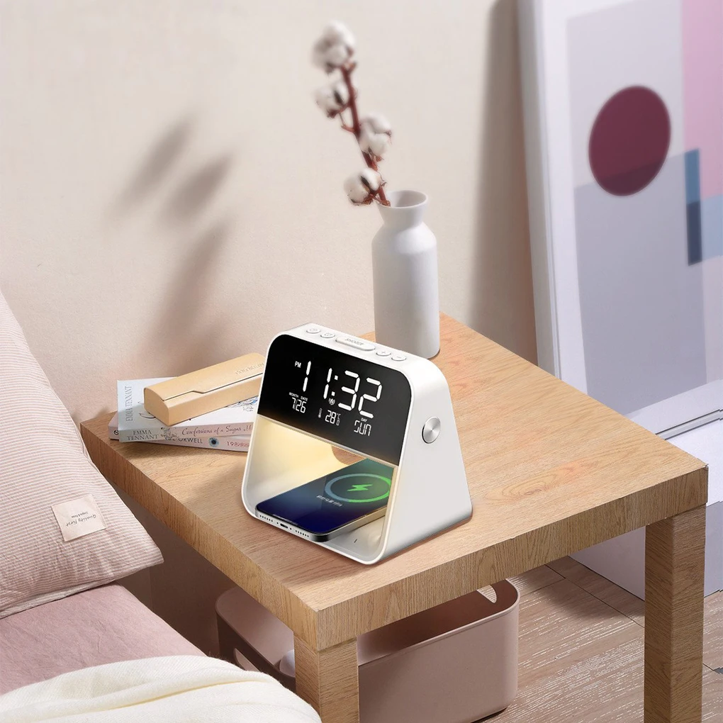 

Прикроватная лампа из АБС-пластика с регулируемой яркостью, ночником и будильником, функция повтора, цифровой будильник