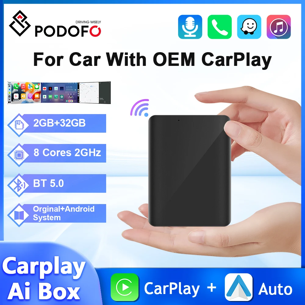 

Podofo Wireless Carplay Adapter Wireless Android Auto Carplay AI Box WIFI 2+32G 8Cores 2GHz GPS Bluetooth For Audi VW Ford Honda