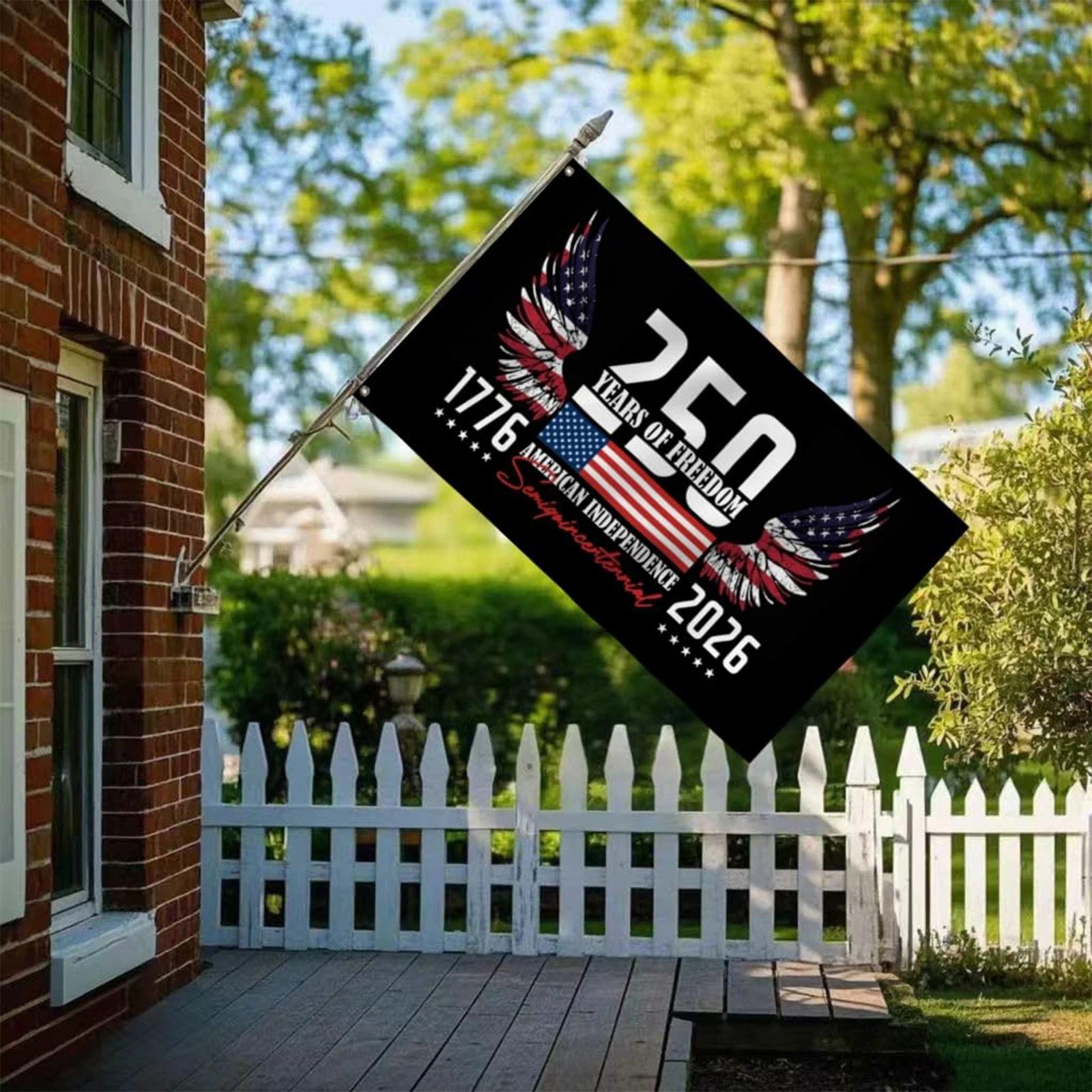 

American Independence Day Themed Flag 250 Years of Flag Anniversary Banner with Wing Print for Outdoor or Indoor Display