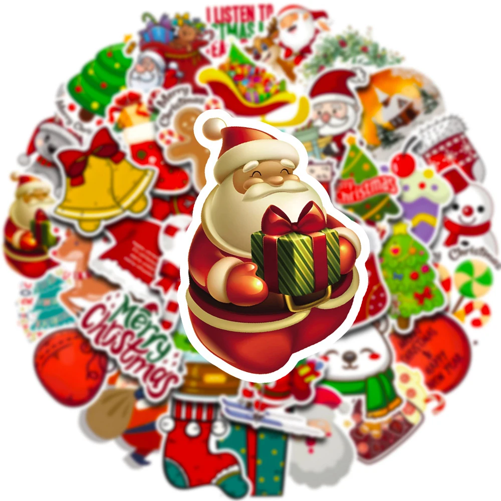 50/100/200pcs Kawaii Merry Christmas Cartoon Stickers Cute Santa Claus Graffiti Sticker DIY Suitcase Phone Decoration Decal Gift