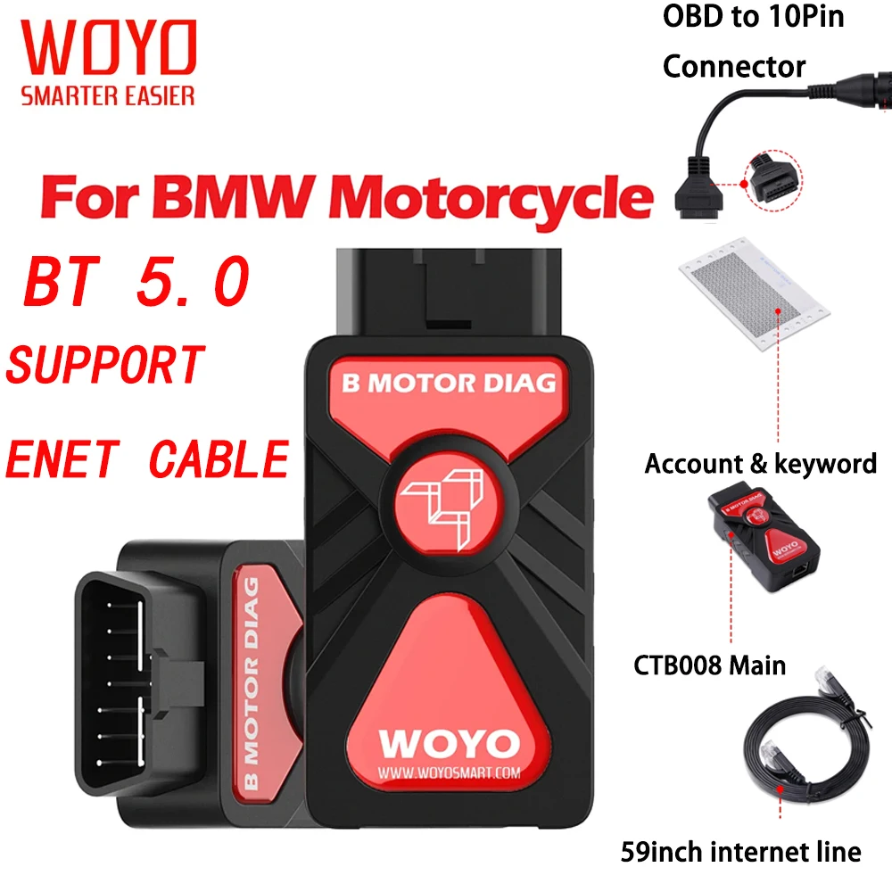 OBDII Diagnostic scanner For BMW Motorcycle R1200 R1250 S100 with 10-Pin OBD2 Connectors VS GS911 BT 5.0 WOYO CTB008