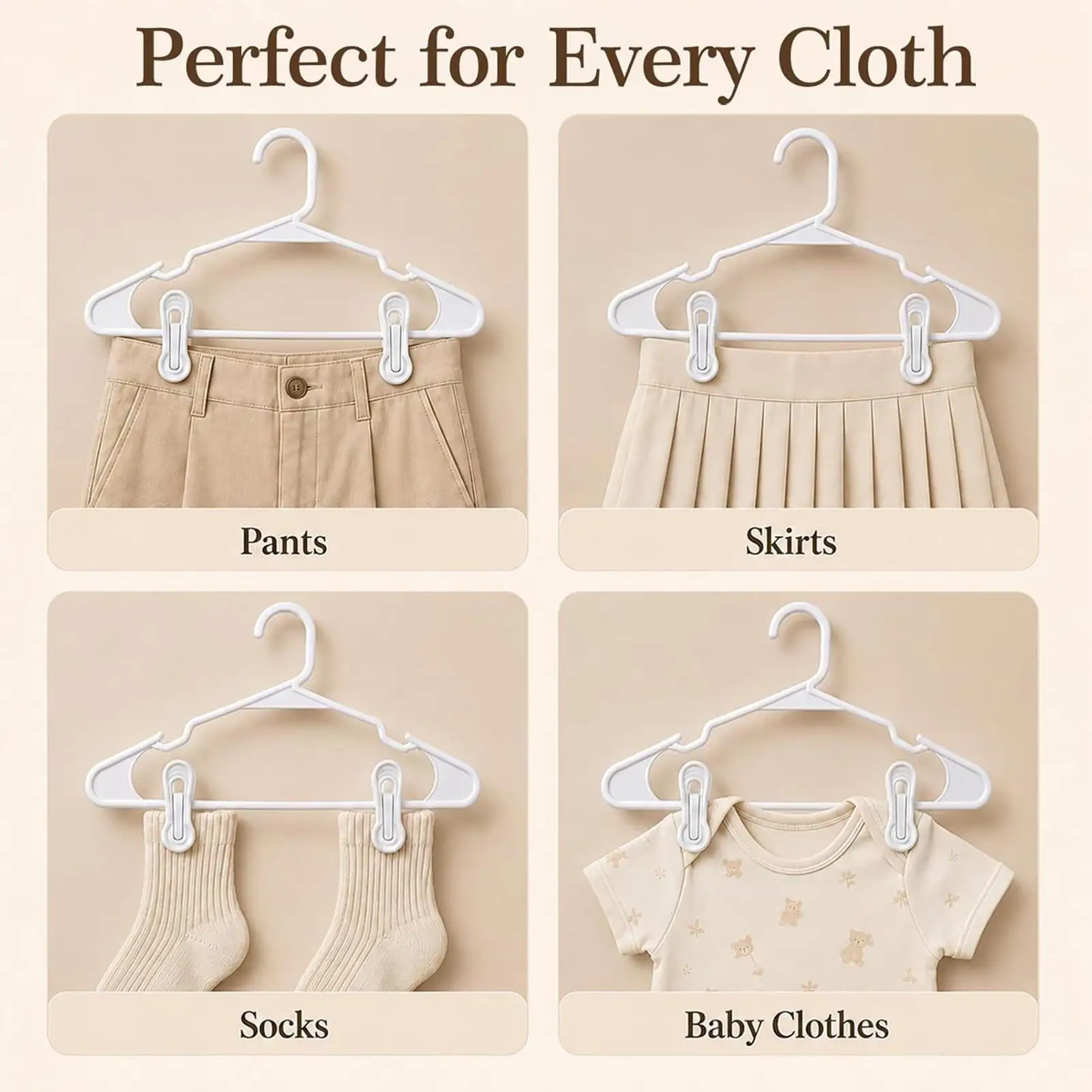 Hanger Clips 30 Pack Multi-Purpose Non-Slip Strong Pins Space Saving Pant Clips for Hangers for Skirts Hats Socks Towels