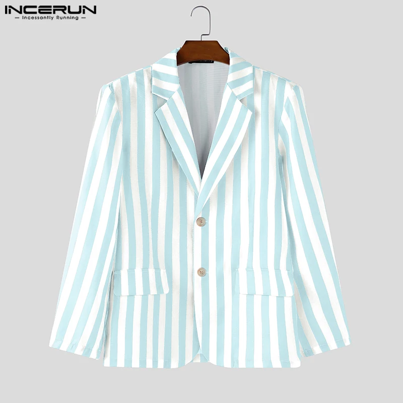 

INCERUN Men Striped Blazer Lapel Long Sleeve Button Casual Male Suit Streetwear Spring Autumn Fashion Thin Coats Blazer Men 2025