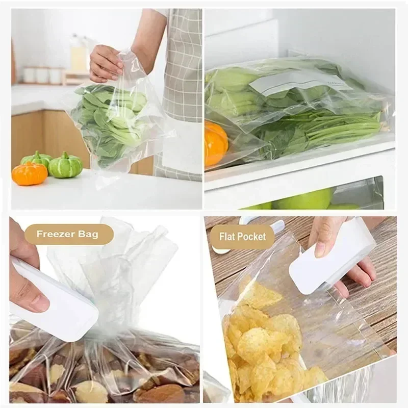 Sellador térmico de bolsas portátil, Mini máquina de sellado con Clip de almacenamiento de paquetes de plástico, práctico sello adhesivo para aperitivos de alimentos, Gadgets de cocina