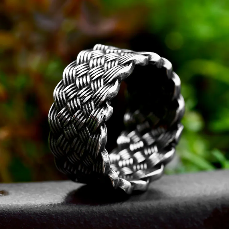 BEIER 2023 New Design 316L Stainless Steel Men\'s Rock Braided Shape Weave Ring Hip Hop Men\'s Ring Fashion Jewelry Wholesale Gift