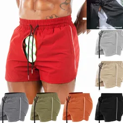 Pantalones cortos de baloncesto elásticos para hombre, pantalón de chándal Invisible con entrepierna abierta para sexo al aire libre, deportes de verano, Fitness, Playa