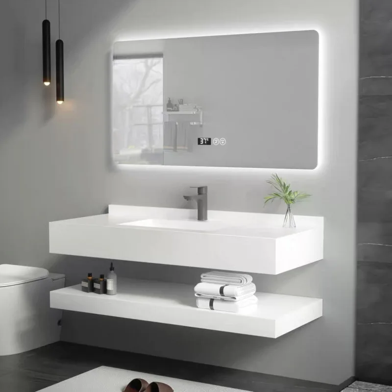 Modern simple rock slab seamless integrated basin wash basin