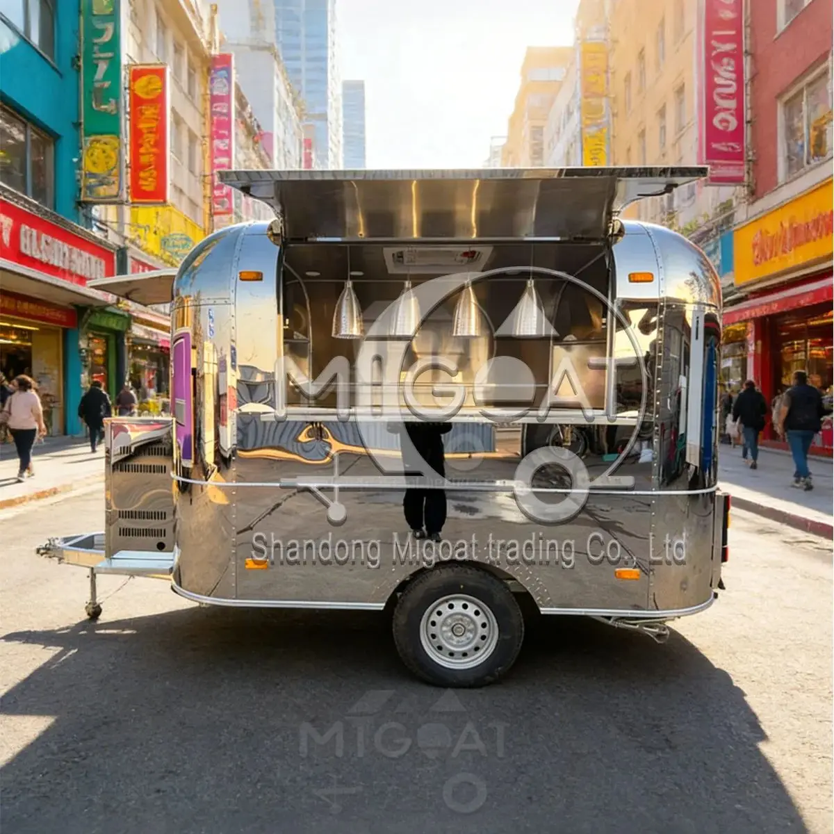Towable Outdoor Fast Food Truck Full Stainless Steel Kitchen Cart - Mobile Burger Coffee BBQ Vending Stand