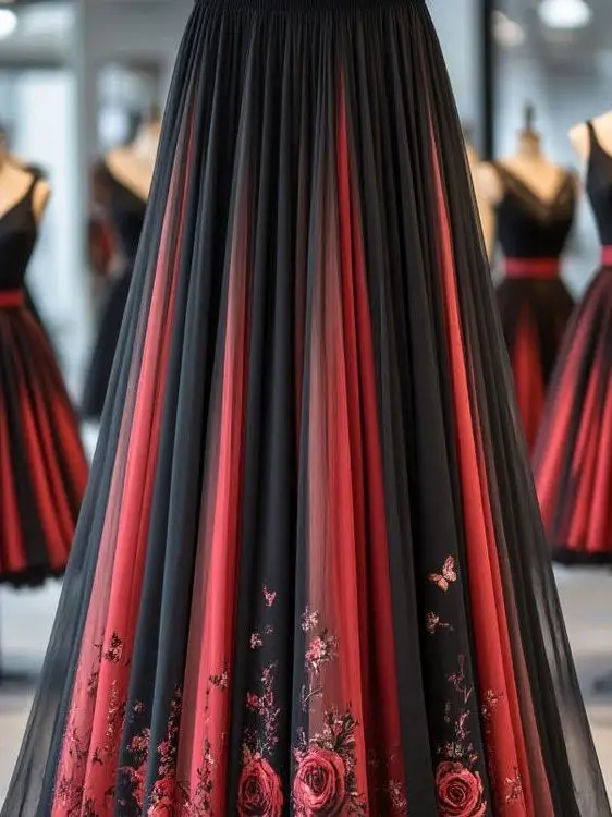Slimming Early Autumn High Waist Sakura Gradient Skirt Polyester Fiber 100% New 2025 High End Semi-Body Skirt
