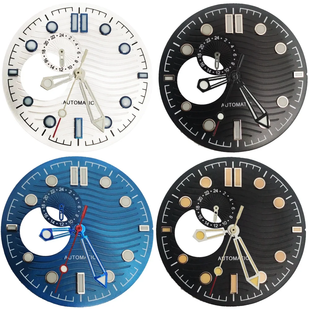 

Детали для часов NH39, 31 мм, синий, черный циферблат, серебро, золото, синие стрелки для часов, зеленые светящиеся, подходят для часов с механизмом NH39, аксессуары, детали