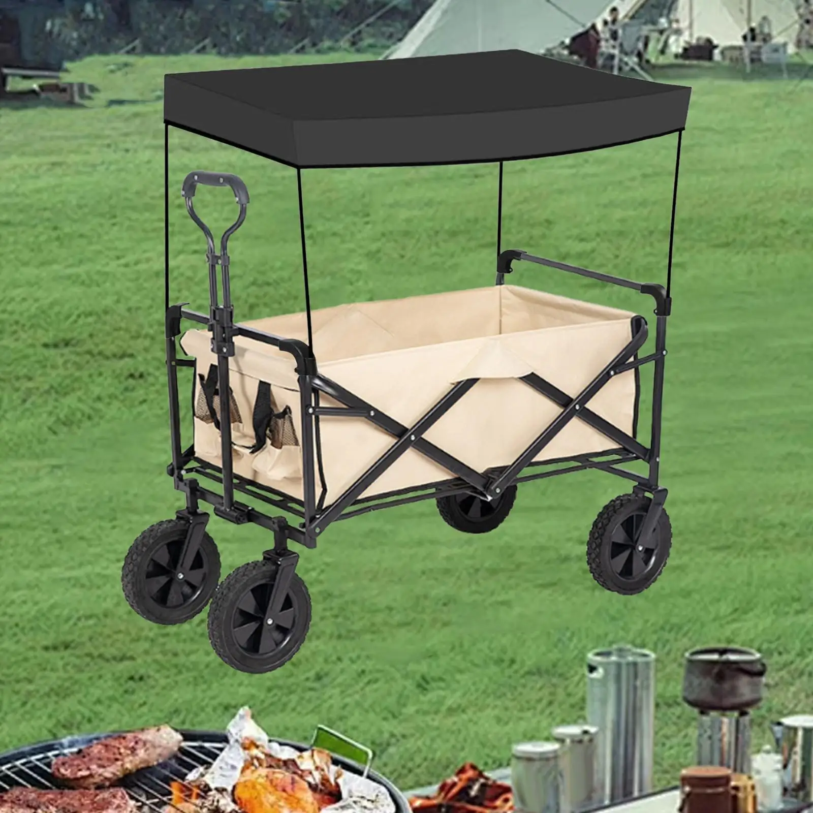 Awning Canopy Portable with Support Rack Stroller Sun Shade Cart Handcart Sunshade for Camping Trolley Garden Picnic Outdoor
