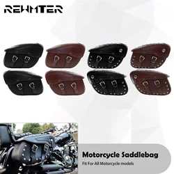 Motorcycle Leather Saddlebag Pouch Side Luggage Tool Bags Black/Brown For Harley Softail Dyna Touring Sportster XL 883 1200 48