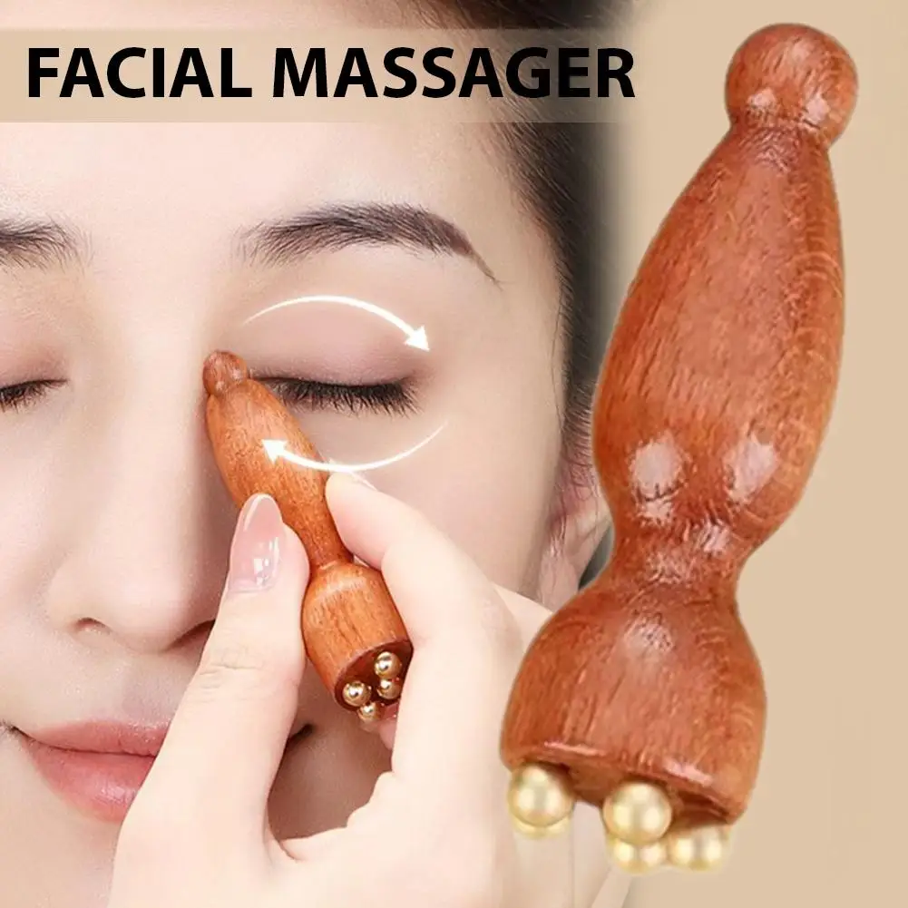 

Wooden Nose Guasha Massage Tool Brass Bead Handheld Comb Antistatic For Face Nose Eye Relaxation Spot Meridians Acupoint ﻿