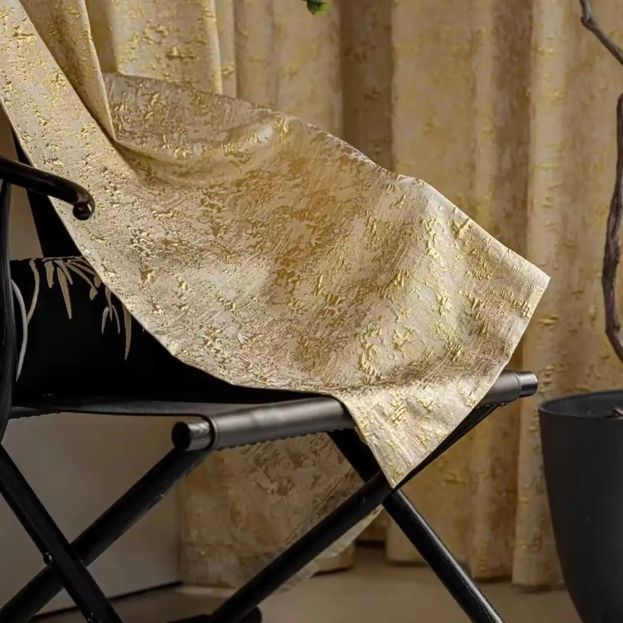 1PC Light Luxury Retro High-Precision Jacquard Embossed Gold Curtain for Living Room Balcony Cafe Home Decoration Shade Drape #E