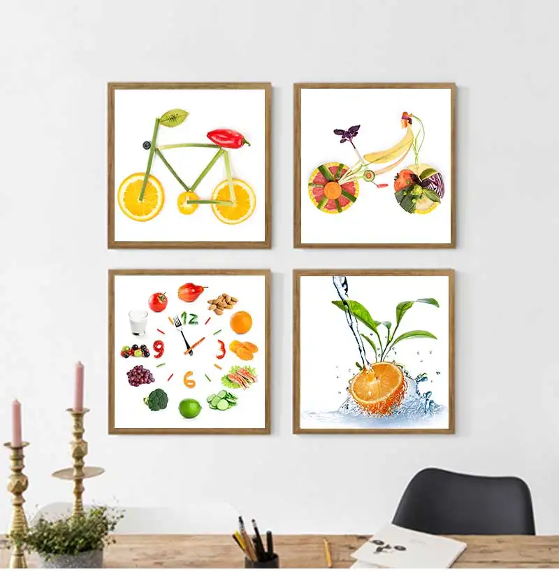Fruit Bike Art Lemon Bicycle Clock Poster Nordic Scandinavian Kitchen Bathroom Bedroom Decoration Food Painting Funny Vegetable