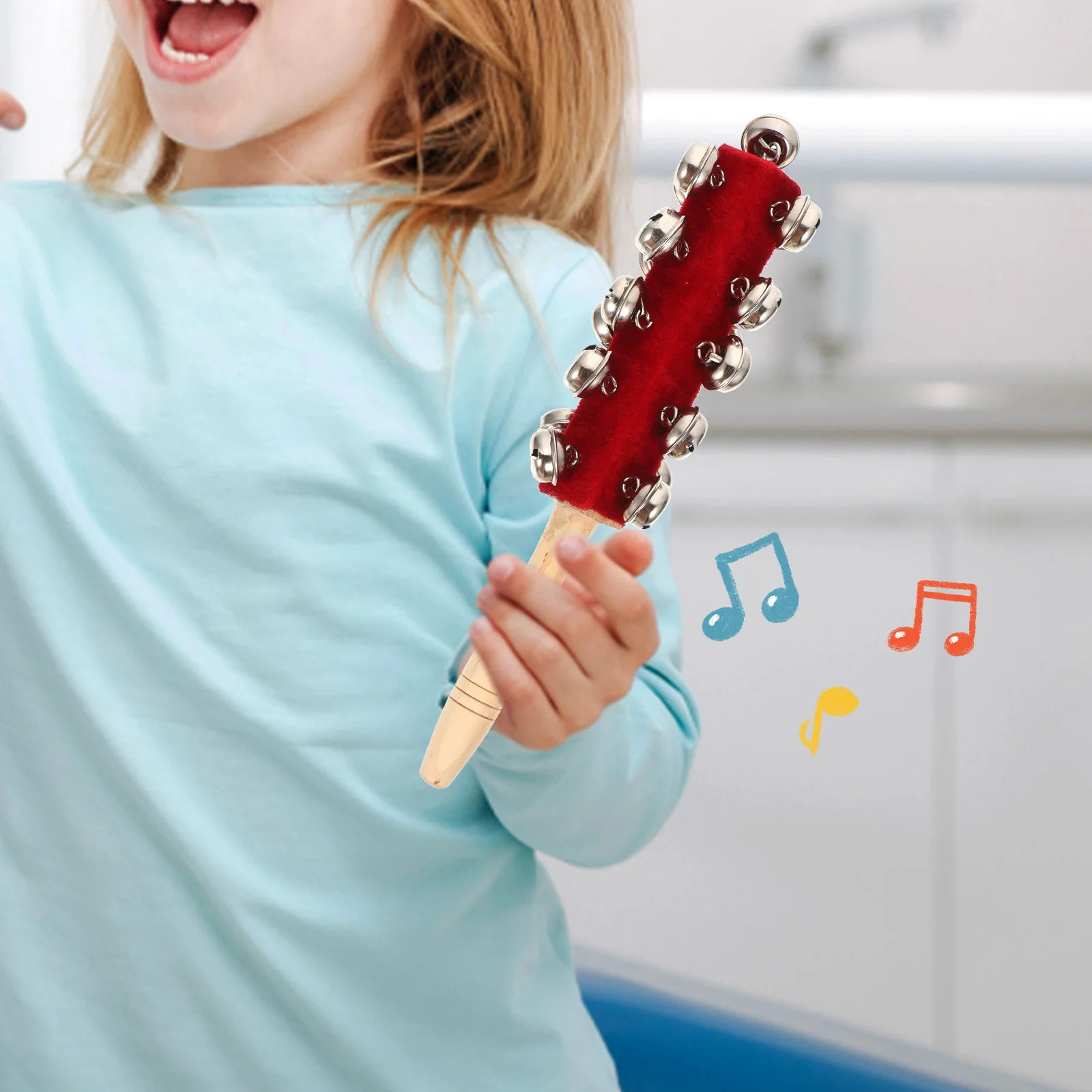 Conjunto de sino portátil de tecido vermelho, 4 unidades, instrumentos musicais para crianças, sinos de madeira, chocalhos, educação precoce, brinquedos, presentes de percussão