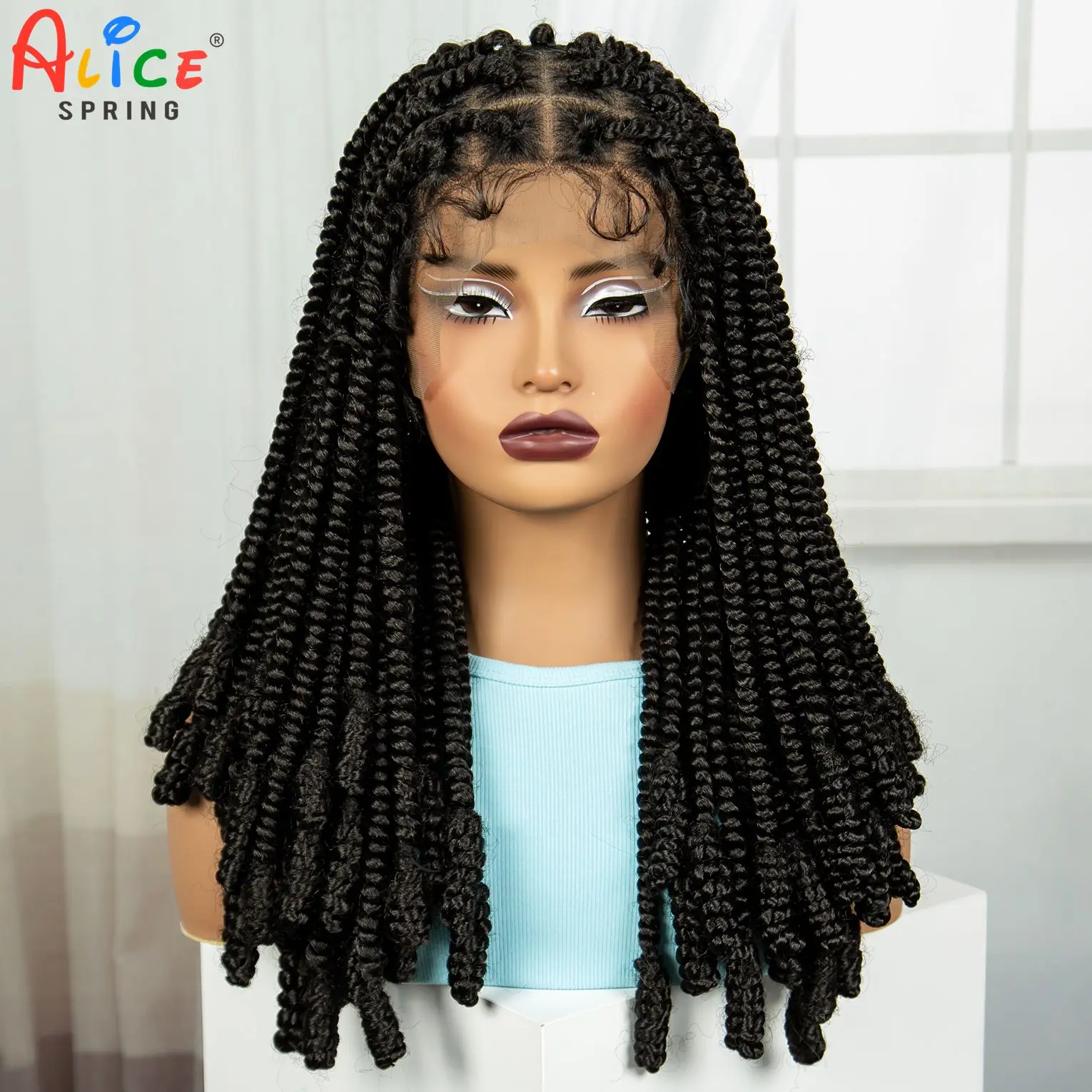 20 Inch Twist Braided Wigs Synthetic Full Lace Braided Lace Wigs  Knotless Box Braided Wigs with Baby Hair for Black Women