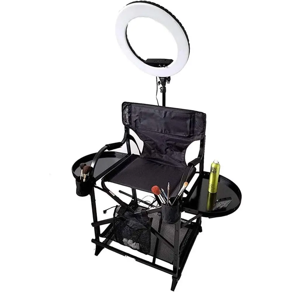 

Portable Stylist Chair with 14 LED Light, Adjustable Height, and Carry Bag