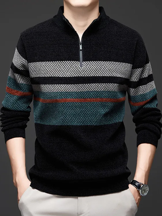 

Men's Winter High Collar Zipper Knitted Sweater Thiened Fce Warm Dad Clothes Autumn Winter Casual Faion Ci Sle