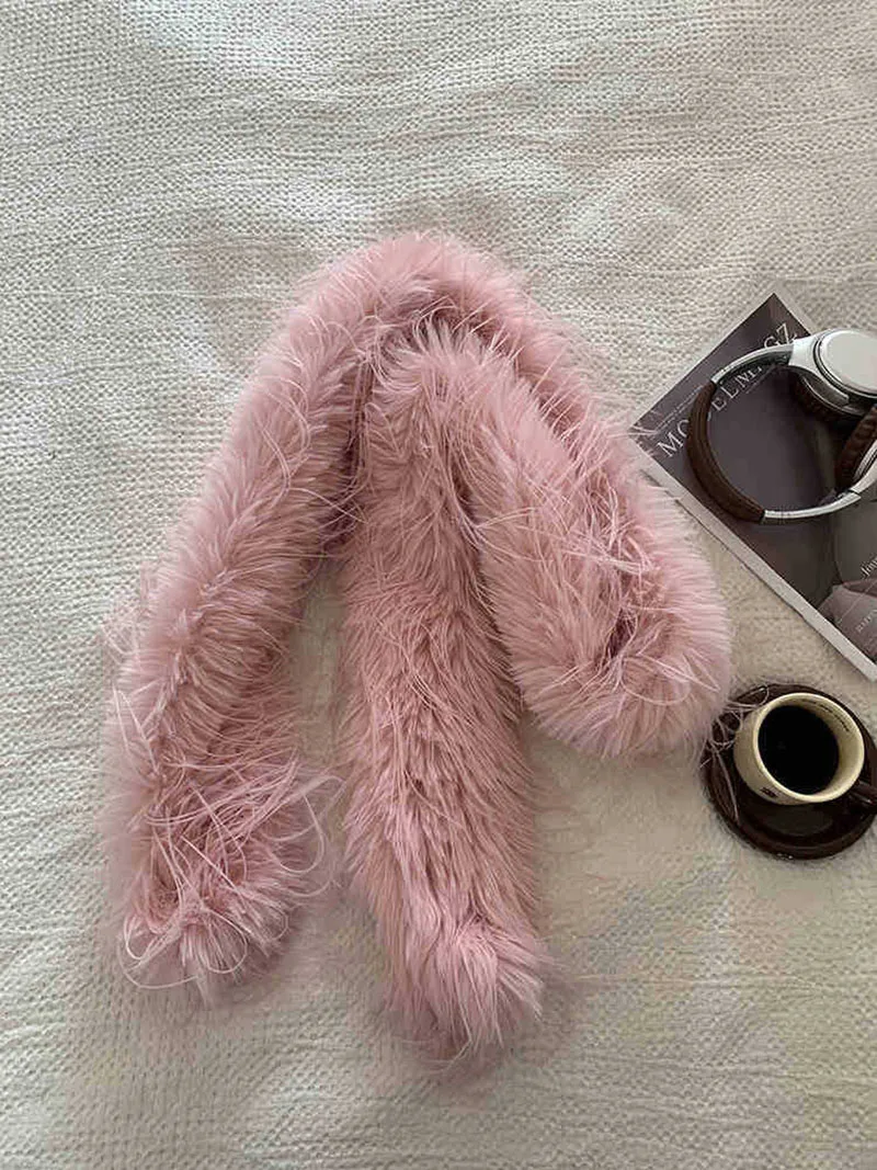 Korean Designer Runway Style Thick Scarf Fashionable Plush Long Strip Scarf Women\'s Imitation Mink Fur Y2K Girl Scarf for Warm
