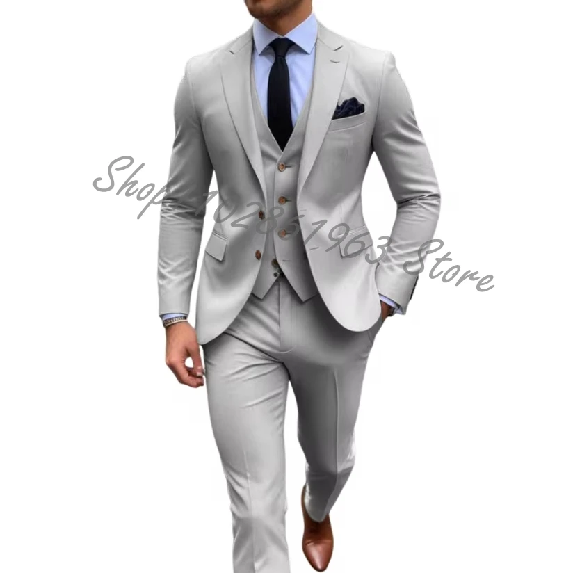 Neue Mode Anzüge Für Männer Bräutigam Formale Prom Hochzeit Party Smoking 3-teiliges Set Jacke Weste Hosen Business Trajes De Hombre