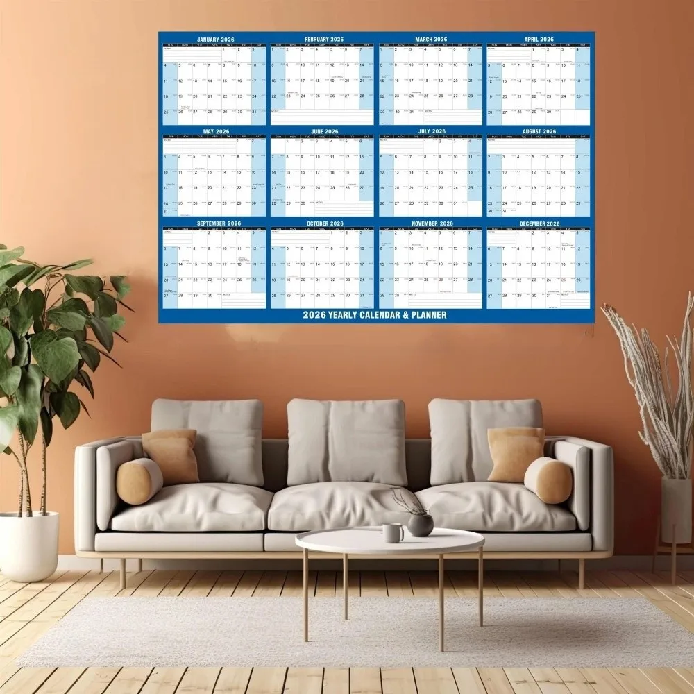 

Reusable 12 Month Wall Calendar Wall Mount with Stickers Pens Laminated Calendar 32x48 In Large Dry Erase Calendar Office Use