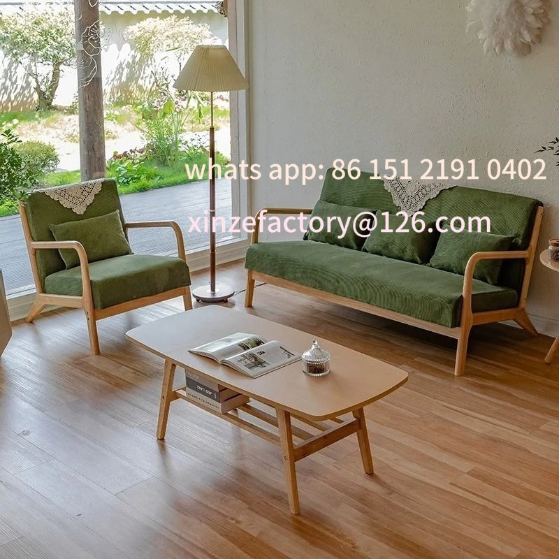 Customizable Japanese-style solid wood simple double triple sofa simple Nordic small apartment log style modern fabric sofa