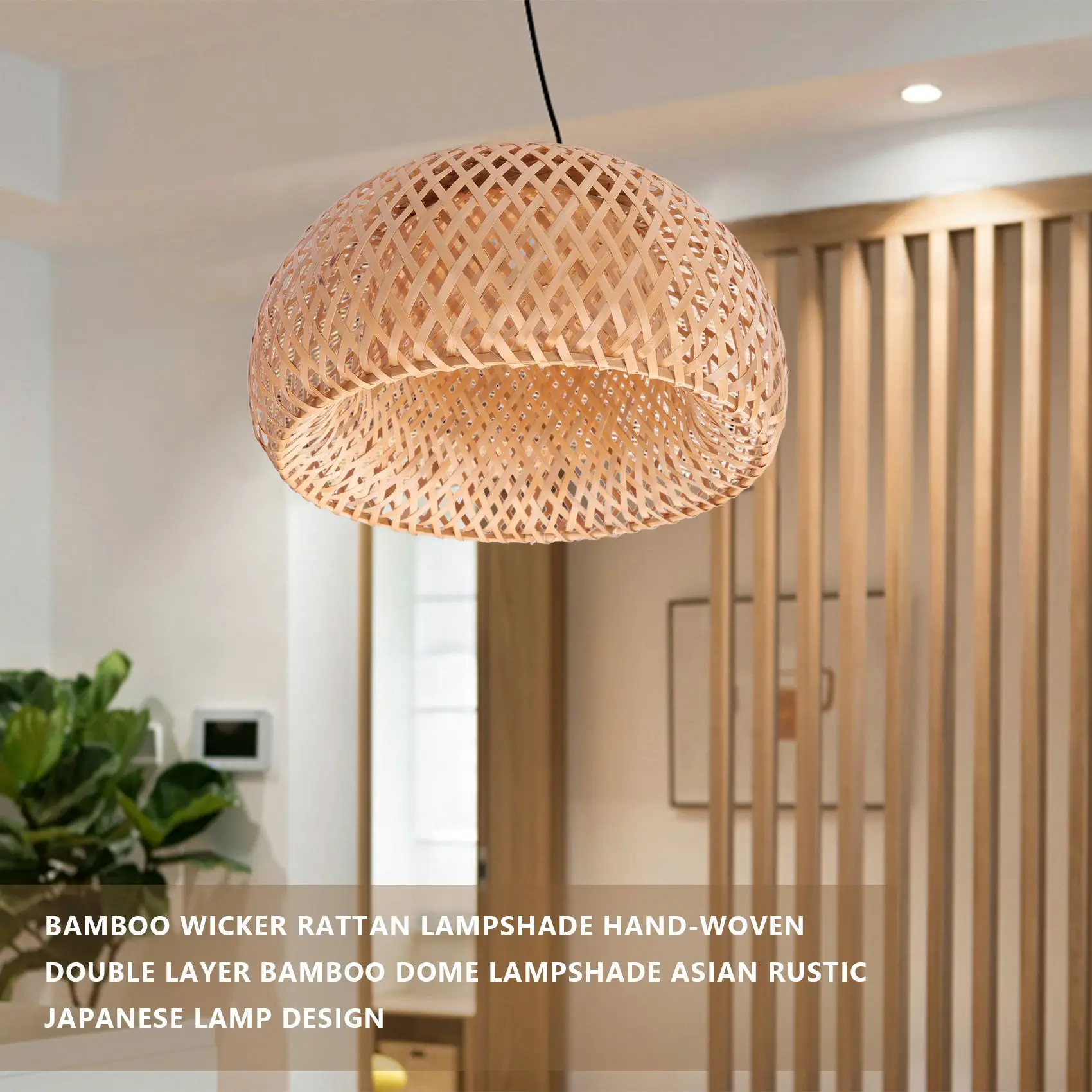 

Y17A Bamboo Wicker Rattan Lampshade Hand-Woven Double Layer Bamboo Dome Lampshade Asian Rustic Japanese Lamp Design