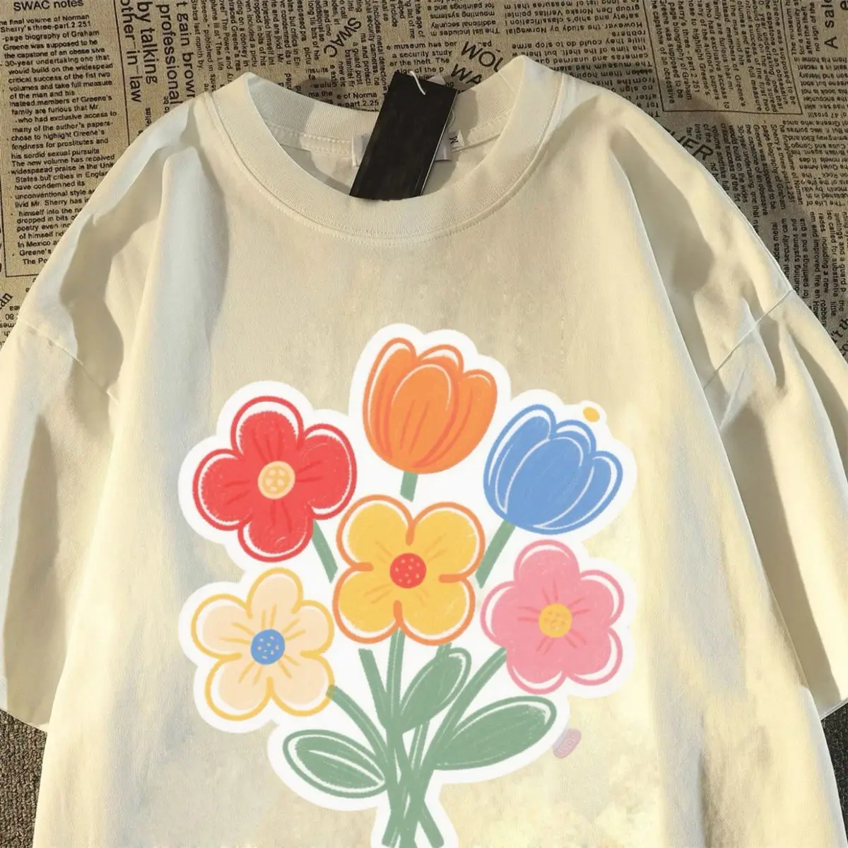 تي شيرت قطني ياباني بأكمام قصيرة 2025 جديد فضفاض ومتعدد الاستخدامات بنصف كم