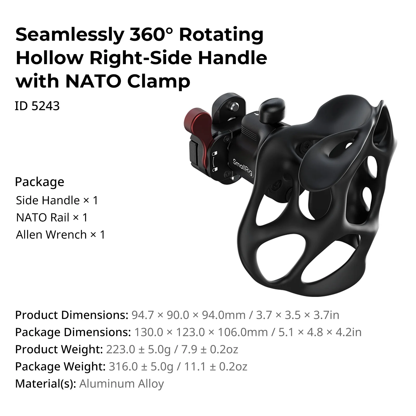 SmallRig roterende rechts-/linkshandgreep met NAVO-klem, "ImageGrip"-serie vloeibare handgreep voor camerakooi's voor Sony 5243