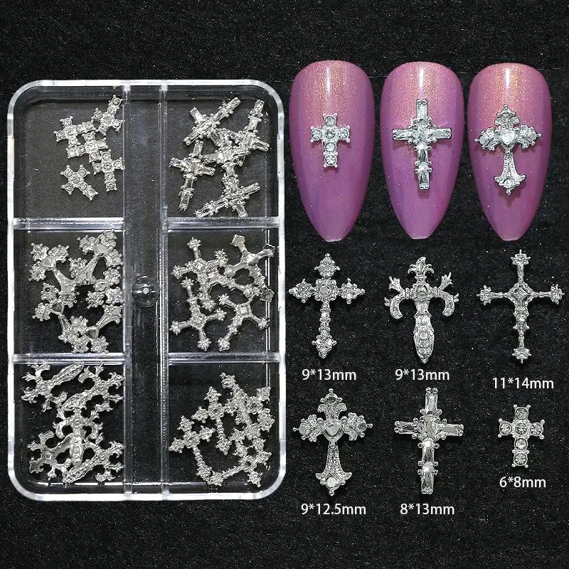Minimalist Cross Nail Alloy Charms 30Pcs Box White K Diamond Metal Nail Accessories for DIY Nail Art Design