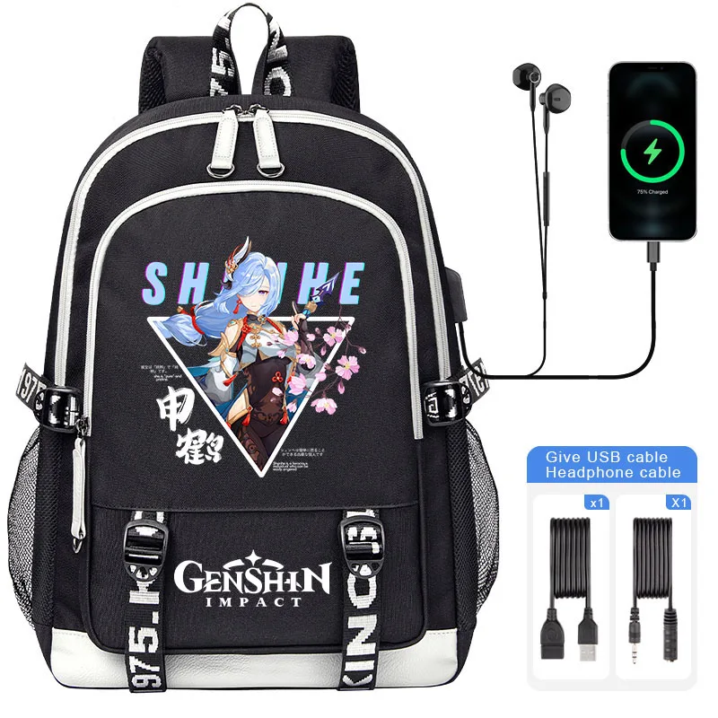 Genshin Impact Men Rucksack School Teen Backpack Raiden Shogun Print boy USB Charging Laptop Bags Travel Canvas Backpack