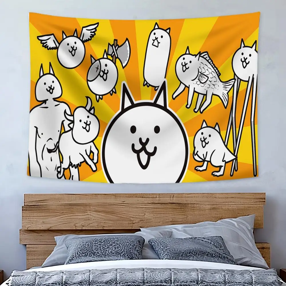 Cartoon The Battle Cats Tapestry Art Decor Banner Microfiber Backdrop for Bedroom Living Room Bar Garden Party