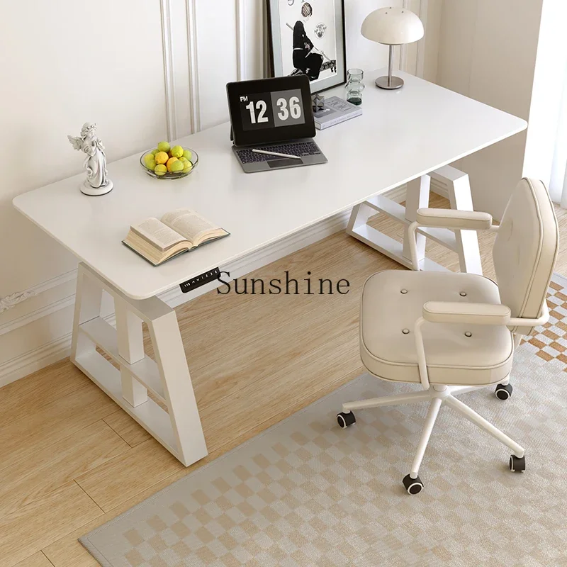 

Cream Wind Slate Electric Lifting Standing Large Workbench Home Office Computer Desk