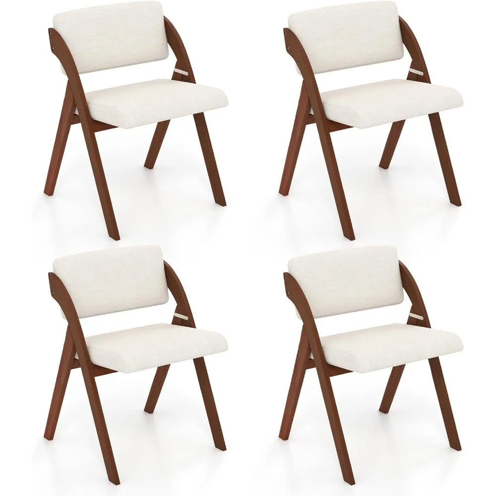 Folding Dining Chairs Set of 4, Upholstered Wooden Folding Chair 4 Pack, Portable Kitchen Chairs with Padded & Seat Backrest, A