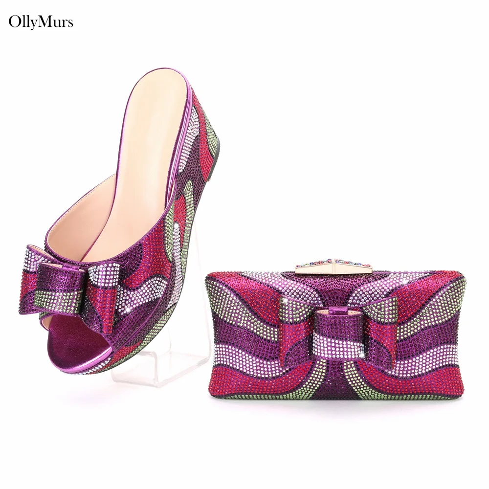 2024 Italian Design Woman Fashion Party Shoes And Bag Set Summer Style Purple Color High Heels Shoes And Bag Set For Party