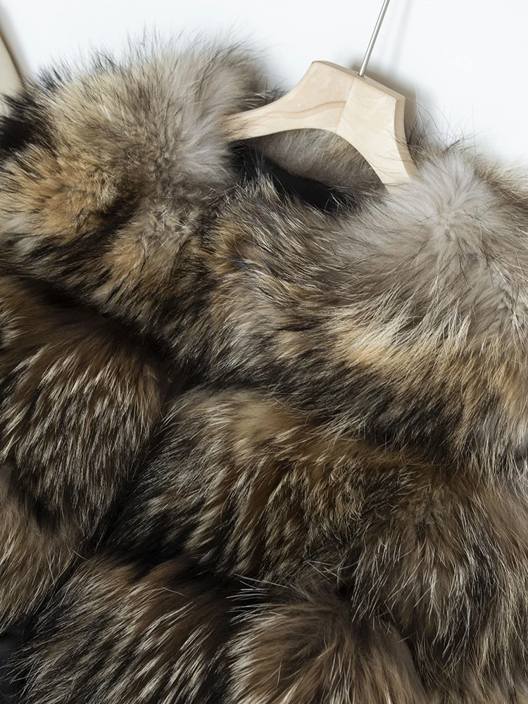 Winter Elegant Female Covered Button Thicken Keep Warm Raccoon Fur Coat Patchwork Genuine Leather Wide Waisted Fashion Women