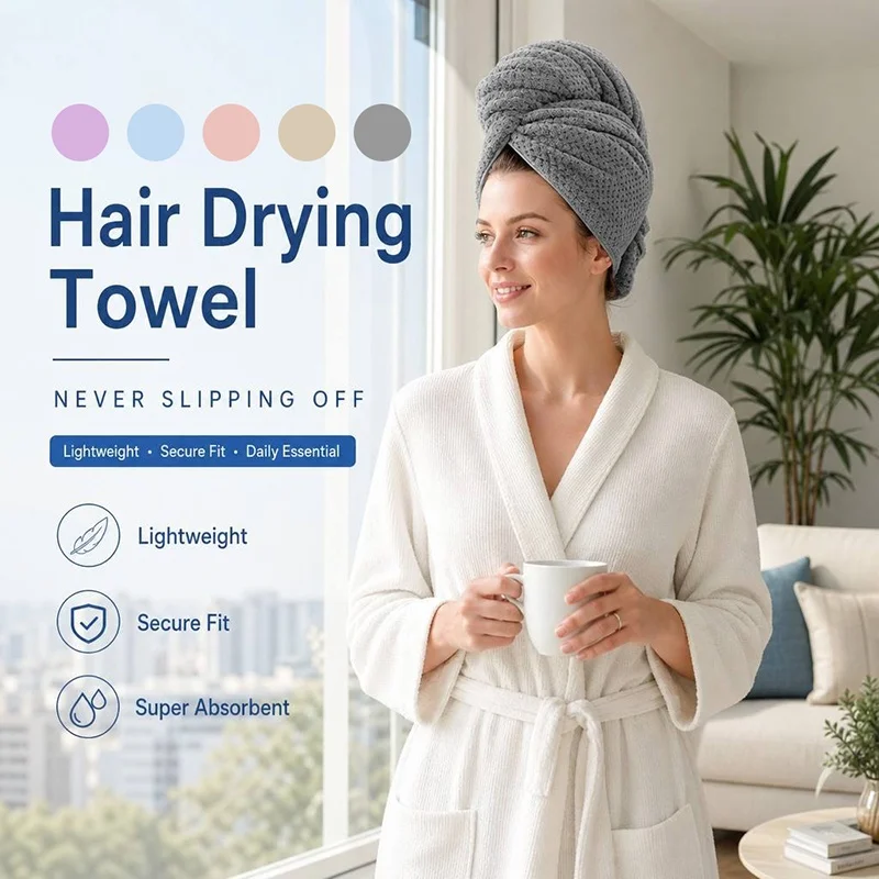 1/5Pcs Microfiber Hair Drying Towels for Women Quick Dry Hair Towel Wrap Anti Frizz Hair Turban with Elastic Band Home SPA Use