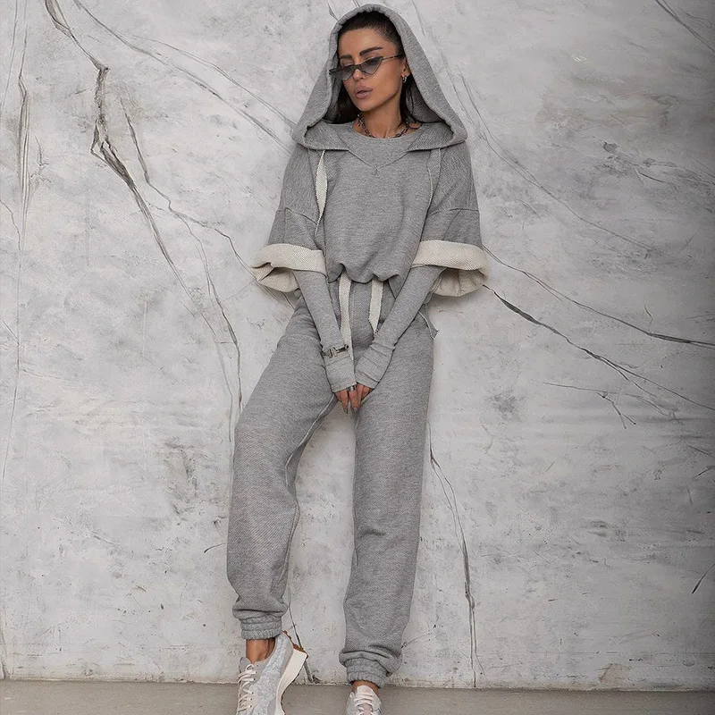 Sportswear Women's Fleece Hoodie Two-piece Suit 2022 Spring and Autumn Lace-up Sweatshirt Pants Suit Women's Casual Sports Suit