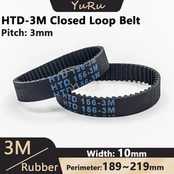 HTD-3M Timing Belt Width 10mm Rubber Closed Loop Length 189 192 195 198 201 204 207 210 213 216 219mm HTD3M Synchronous Belt 3M