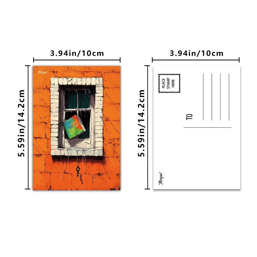 32pcs, color-block door postcards, decorative/greeting cards/postcards, high-precision printing, collectible and mailable