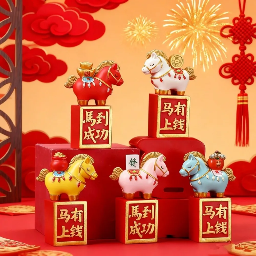 

Resin Horse Figurine Horse Mascot Desktop Ornament Horse Miniature Good Luck Chinese Style Zodiac Horse Ornaments Office
