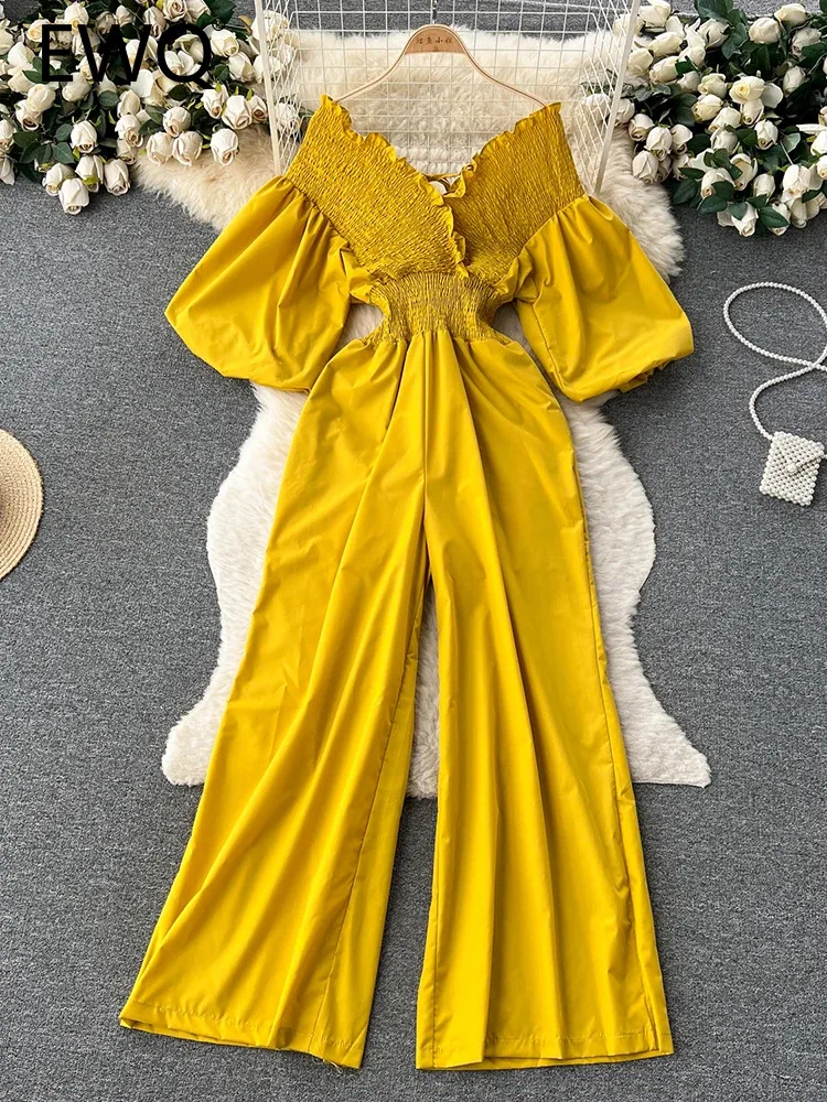 EWQ Elegant Style Chic Jumpsuit Women Edible Tree Fungus Fold Puff Long Sleeve Fold Jumpsuits Winter Spring 2024 New 27SN5086