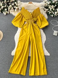 EWQ Elegant Style Chic Jumpsuit Women Edible Tree Fungus Fold Puff Long Sleeve Fold Jumpsuits Winter Spring 2024 New 27SN5086