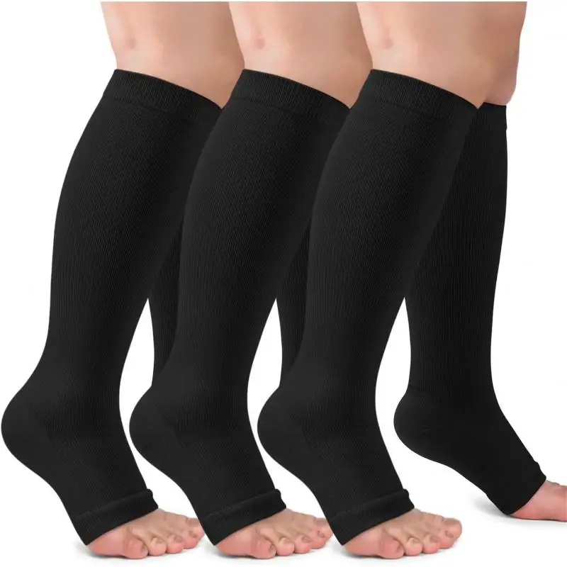 5pair Running Yoga Stockings Professional Compression Socks Zipper Unisex Knee High Toe Open Sleep Calf Women Men Varicose Vein