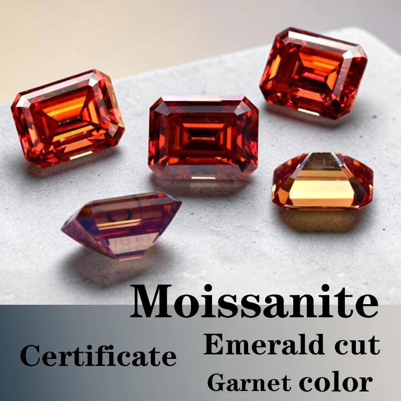 

Moissanite Stone VVS1 Emerald Cut Garnet Color Certificate Synthetic Gemstone