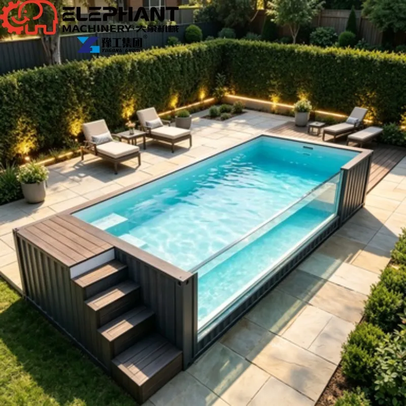 Luxury Outdoor Garden Swimming Pool, Custom 20ft Wooden Fiberglass Container Spa Plunge Pool With Mosaic Acrylic Decoration