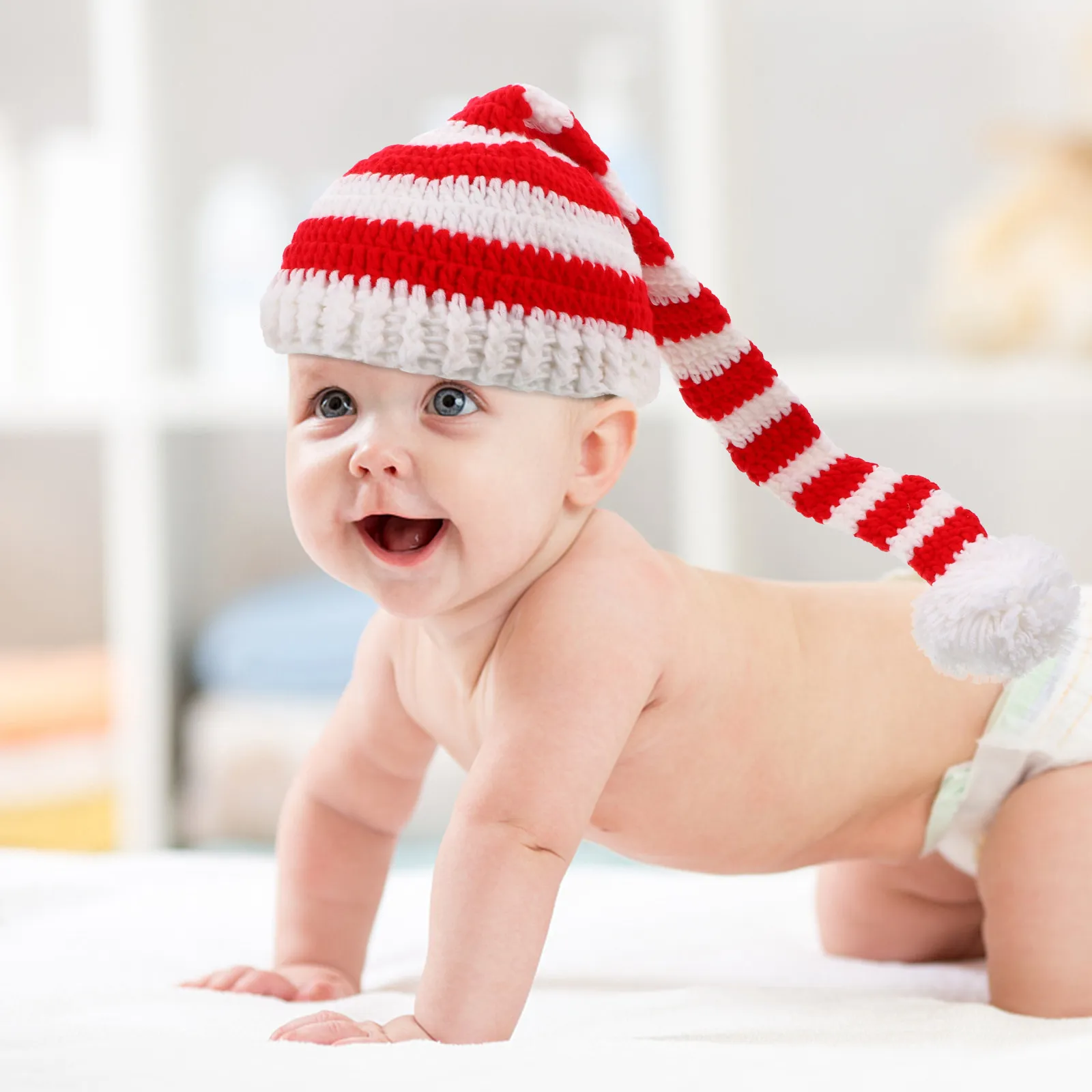 

1 шт. Детская рождественская шапка с длинным хвостом из премиального дышащего мягкого материала, реквизит для фотосессии новорожденных, шапка в рождественском стиле
