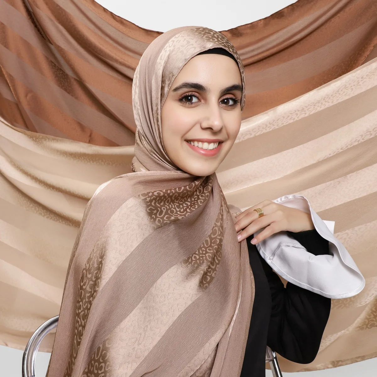 أنيقة مسلم الحجاب المرأة البوهيمي لينة الساتان الإسلام رمضان الحجاب فولارد فام شال التفاف وشاح الحجاب Bufanda عقال #1